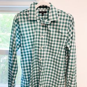 MENS BANANA REPUBLIC green and white dress shirt